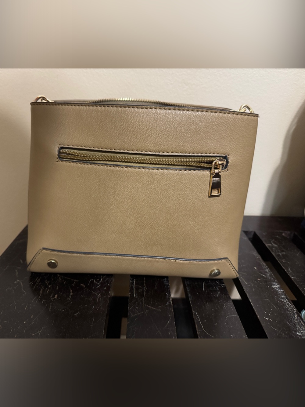 Everyday Taupe Shoulder Bag with Front Zip Pocket